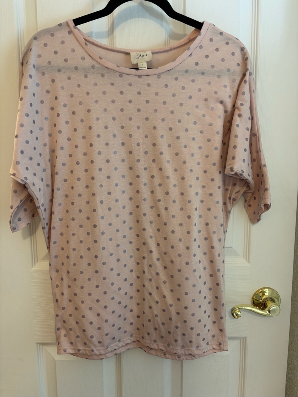 Misia Pink Top with Gray Polka Dots